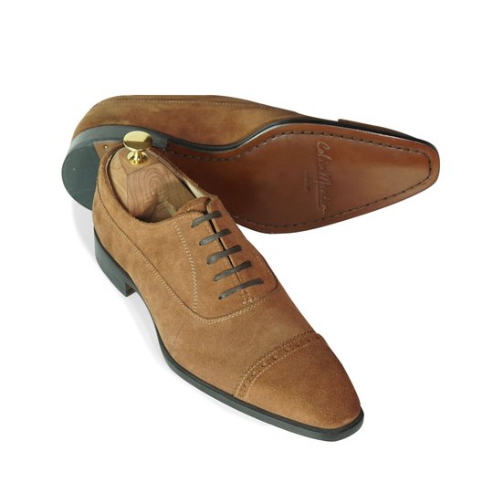 Medium Brown Suede Captoe Oxford With Brogue