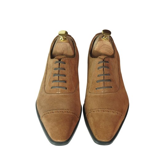 Medium Brown Suede Captoe Oxford With Brogue