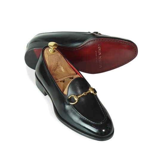Black Short Vamp Horsebit Loafer