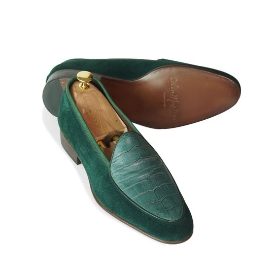 Green Alligator Pattern Mixed Suede Belgian Loafer