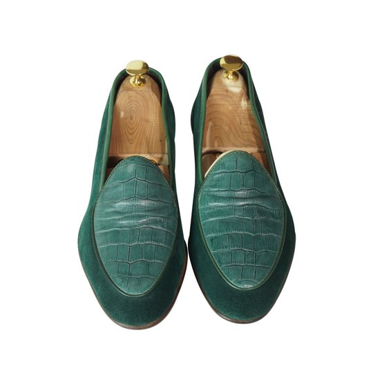 Green Alligator Pattern Mixed Suede Belgian Loafer