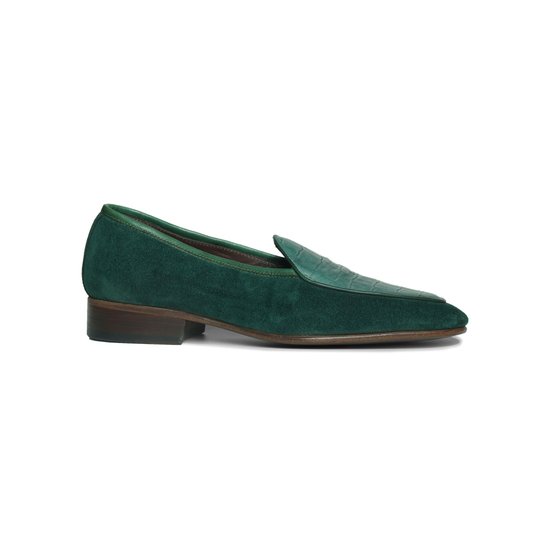 Green Alligator Pattern Mixed Suede Belgian Loafer