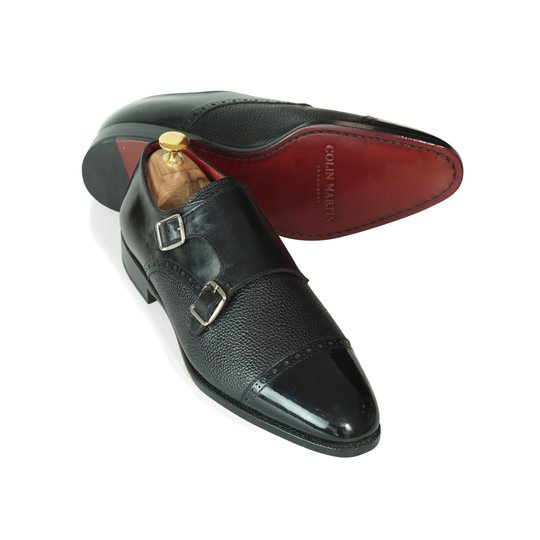 Black Mixed Grain Leather Double Monkstrap