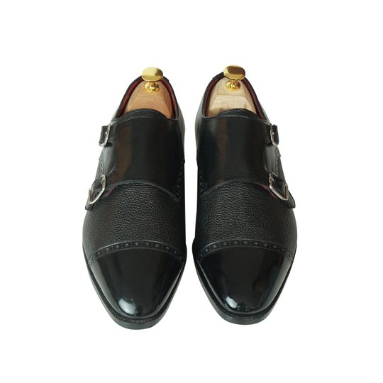 Black Mixed Grain Leather Double Monkstrap