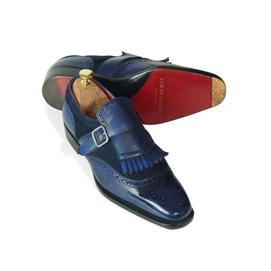 Navy Mixed Suede Kiltie Loafer With Brogue