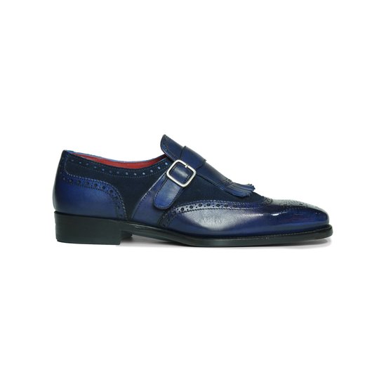 Navy Mixed Suede Kiltie Loafer With Brogue