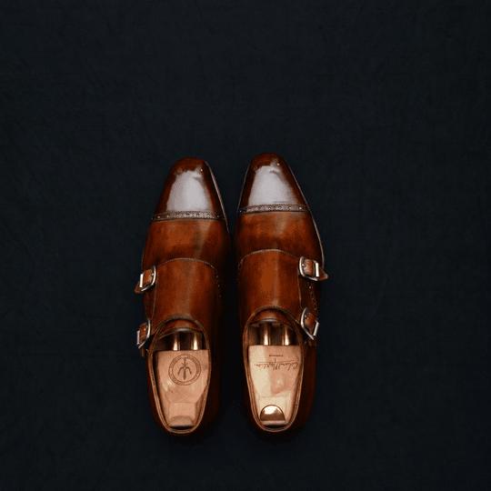 Dark Brown Patina Double Monkstraps With Brogue