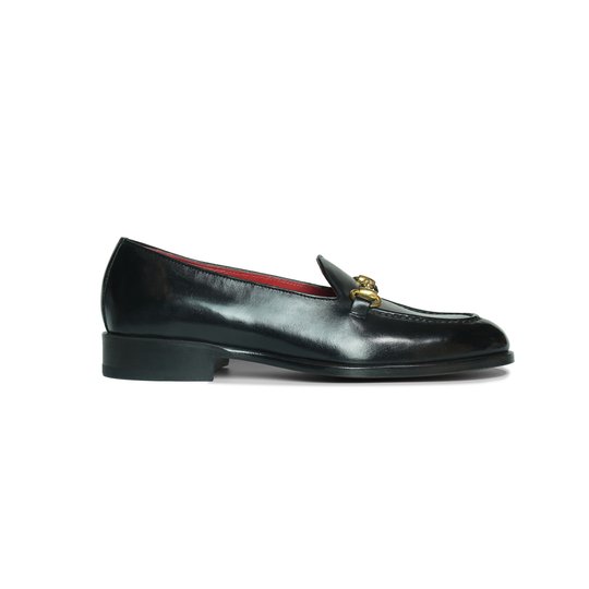 Black Short Vamp Silver Horsebit Loafer