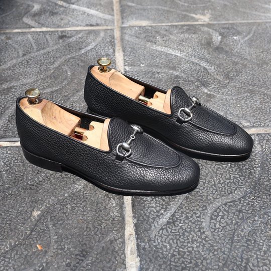 Black Grain Leather Horsebit Loafer