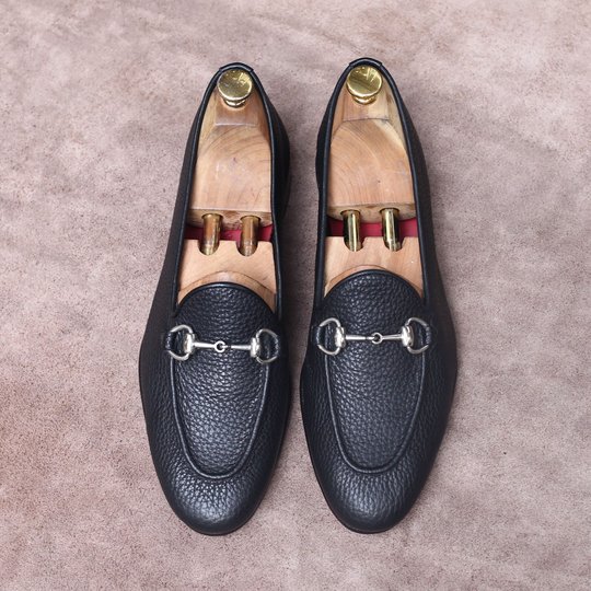 Black Grain Leather Horsebit Loafer