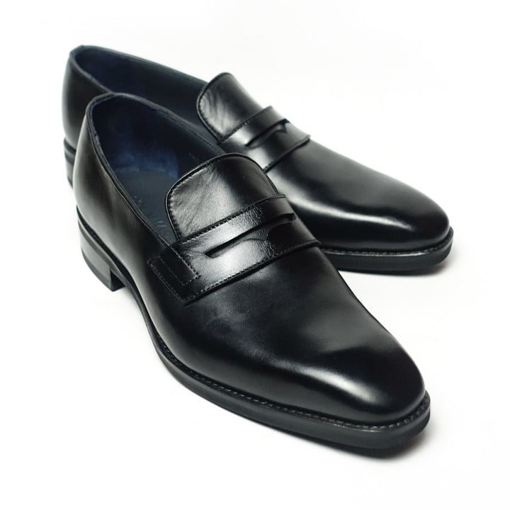Black Calf Skin Penny Loafer With Dainite Sole