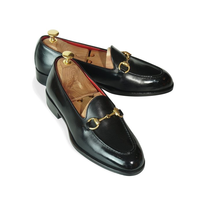 Black Short Vamp Horsebit Loafer