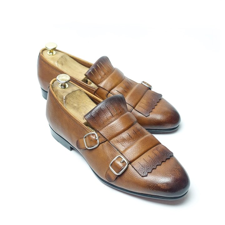 Brown Patina Grain Leather Kiltie Loafer