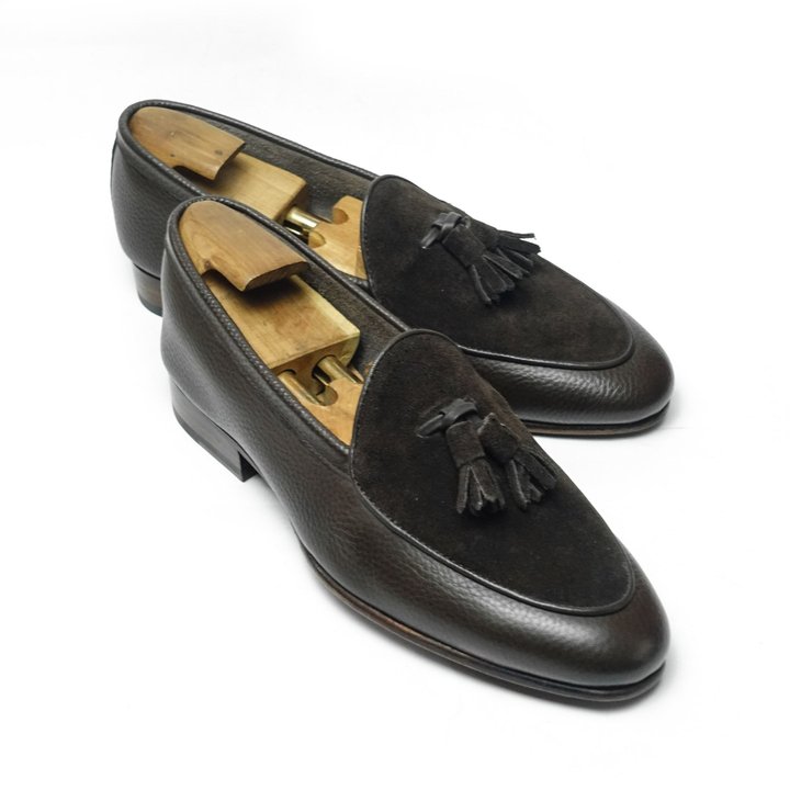 Dark Brown Grain Mixed Suede Tassel Belgian Loafer