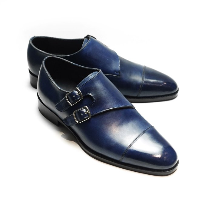 Navy Calf Skin Double Monkstraps