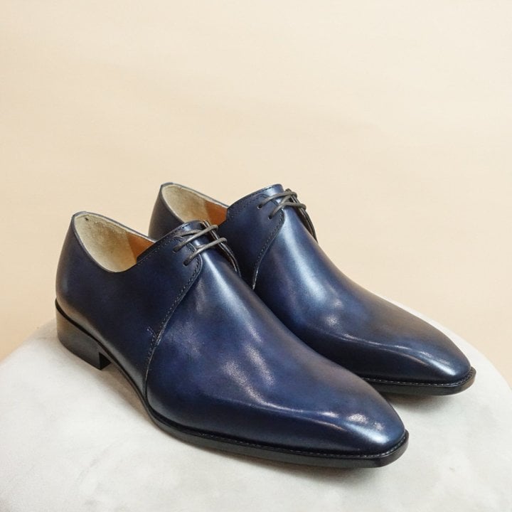 Navy Plain Toe Derby With 2 Eyelet