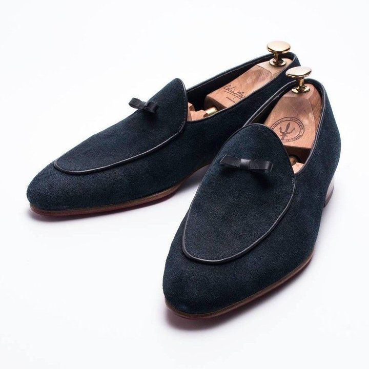 Suede Belgian Loafer With Bow