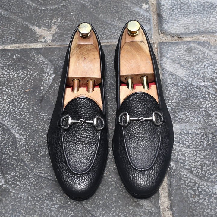 Black Grain Leather Horsebit Loafer