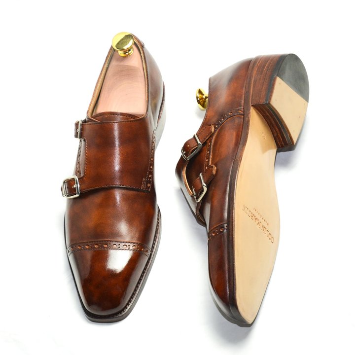 Brown Marble Patina Double Monkstraps