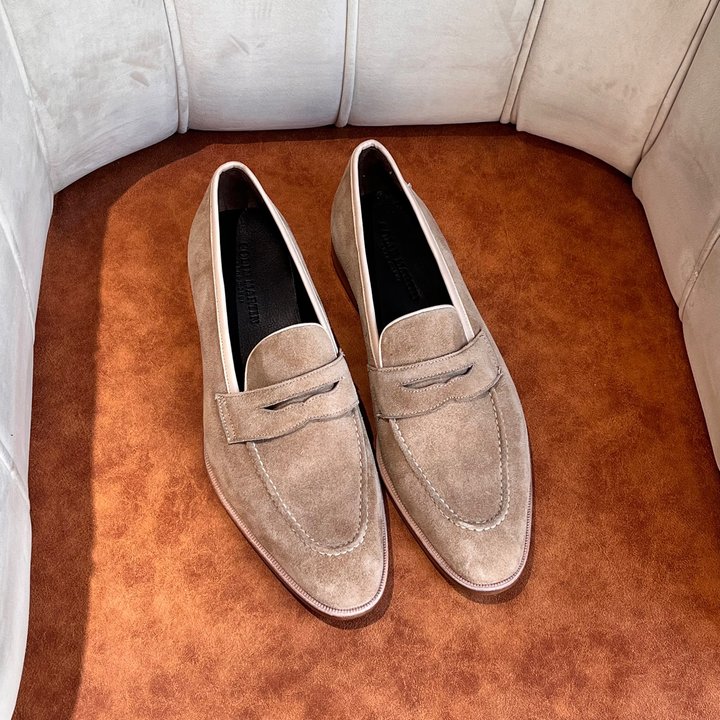 Suede Penny Loafer In Beige