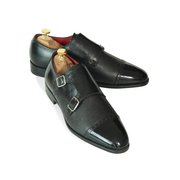 Black Mixed Grain Leather Double Monkstrap