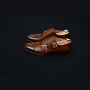 Dark Brown Patina Double Monkstraps With Brogue