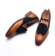 Medium Brown Wingtip Mixed Navy Suede Loafer With Brogue