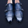Navy Patina Double Monkstraps With Brogue