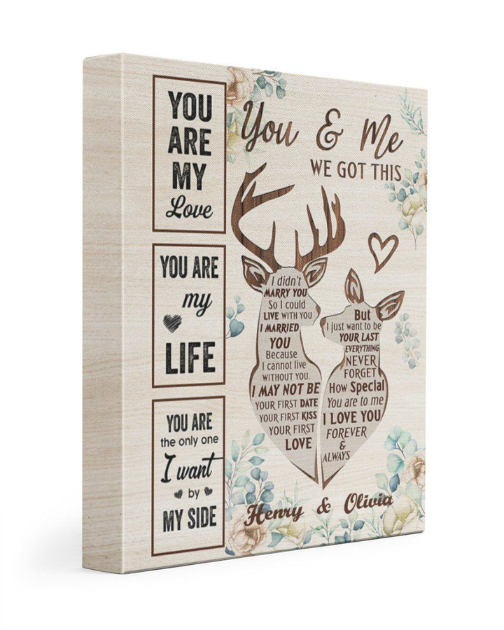 You Are My Love Deer Floral Custom Name Husband Gift For Wife Henry And Olivia Matte Canvas