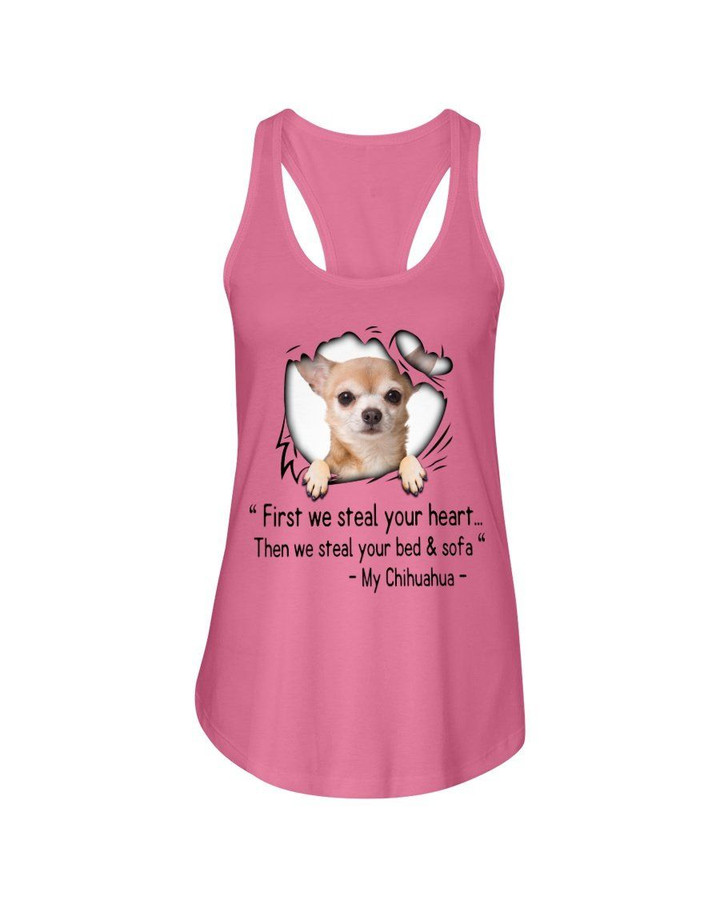 Giving Chihuahua Lovers First We Steal Your Heart Funny Design Ladies Flowy Tank
