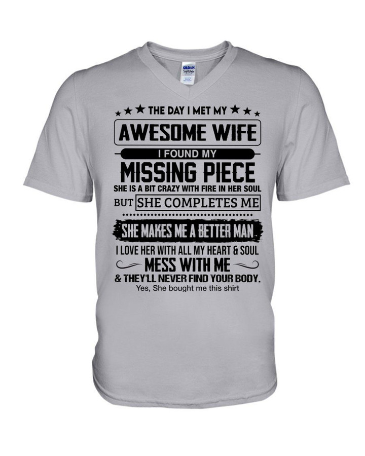 The Day I Met My Awesome Wife My Missing Piece Gift For Wife Guys V-Neck