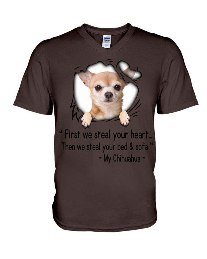 Giving Chihuahua Lovers First We Steal Your Heart Funny Design Guys V-Neck