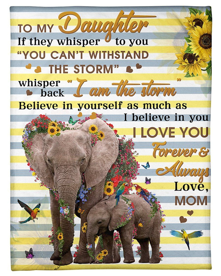 I Am The Storm Elephant Sunflower Yellow And Blue Stripes Mom Gift For Daughter Sherpa Fleece Blanket