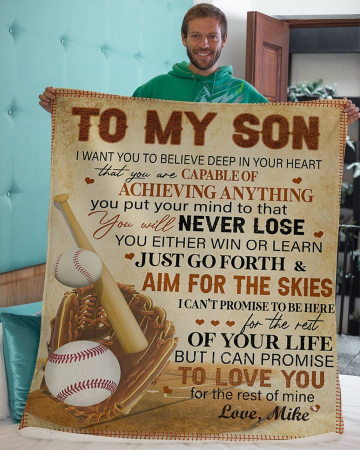 I Want U Believe Baseball Dad To Son Custom Name Gift Fleece Blanket Sherpa Blanket