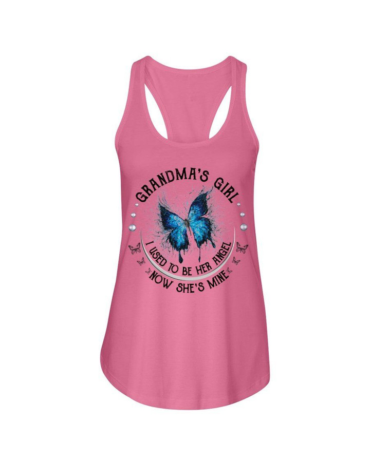 Blue Butterfly Gift For Angel GrandmaI Used To Be Her Angel Ladies Flowy Tank
