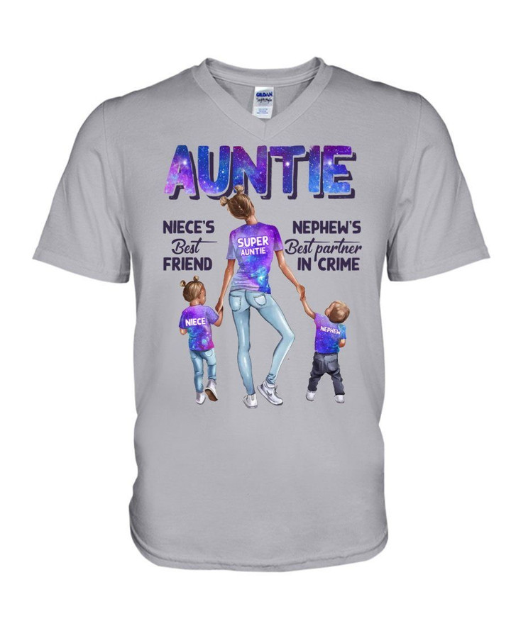 Galaxy How Important Of Auntie For Niece And Nephew Family Gift Guys V-Neck