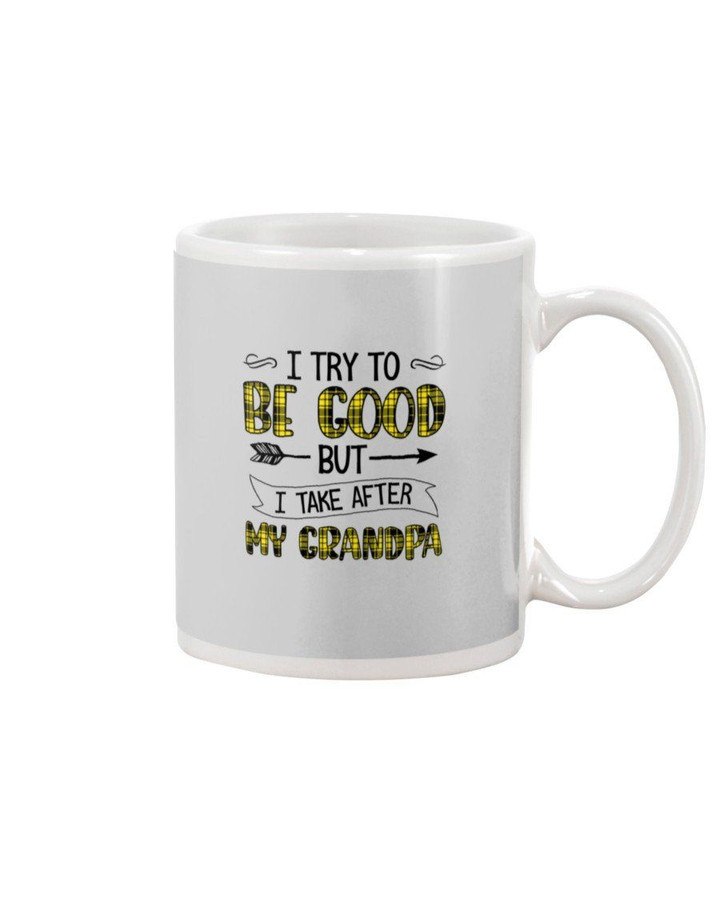 Grandpa Gift For Grandchild Plaid Yellow I Try To Be Good Mug