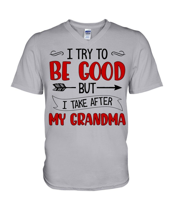 Grandma Gift For Grandchild Red Common I Try To Be Good Guys V-Neck