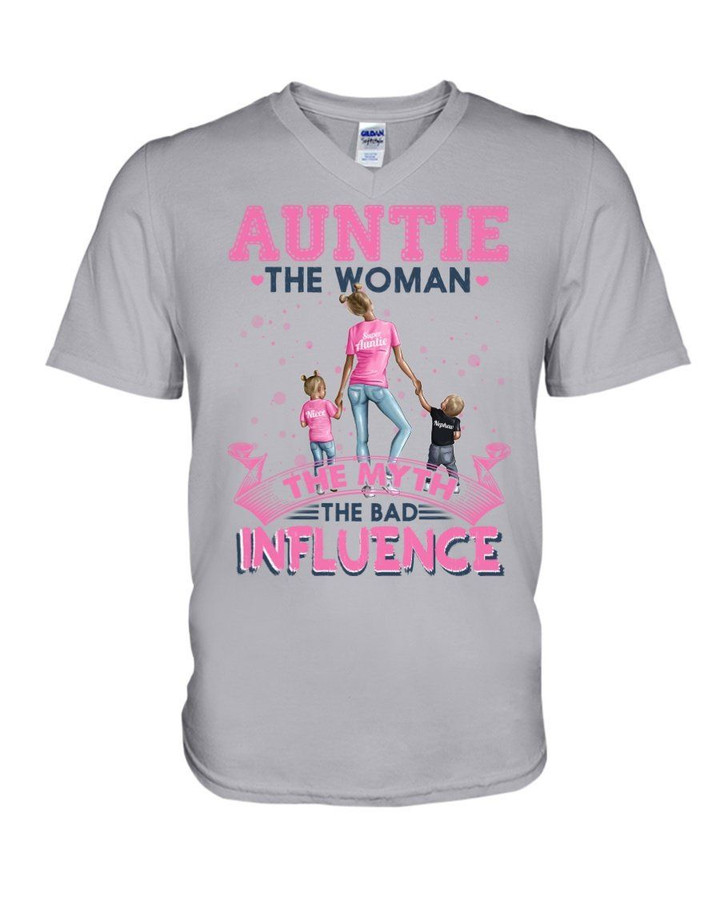 The Woman The Myth The Bad Influence Auntie Gift For Family Guys V-Neck
