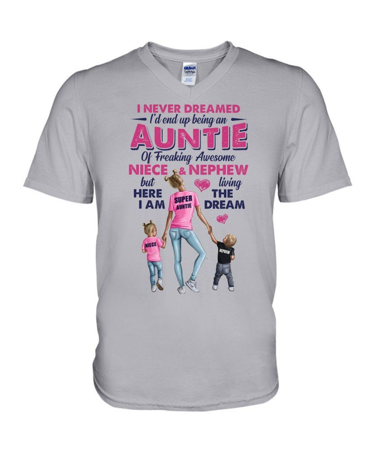 Auntie Of Freaking Awesome Niece And Nephew Gift For Family Guys V-Neck