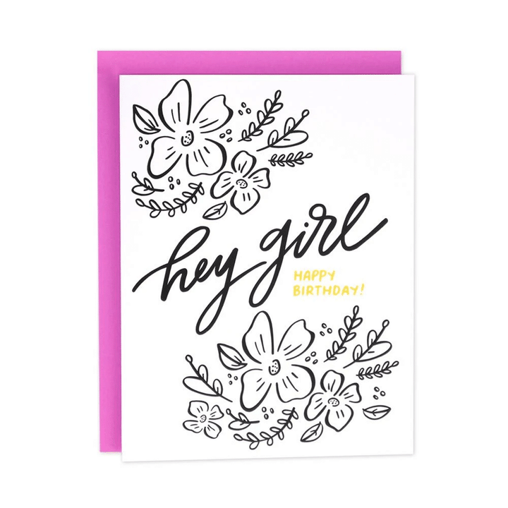Lovely Design Hey Girl Floral Birthday Folder Greeting Card Set Of 10