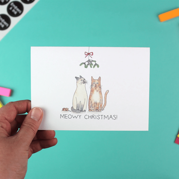 Under The Mistletoe Meowy Christmas Folder Greeting Card Set Of 10