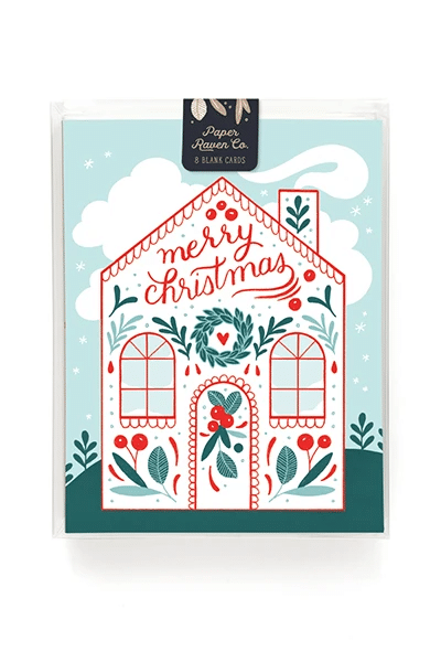 Attractive Christmas Cottage Folder Greeting Card Set Of 10