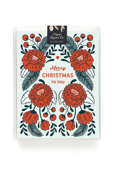 Red Flower Merry Christmas To You Rose Folder Greeting Card Set Of 10