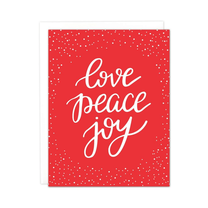Love Peace Joy Snowing Pattern Red Theme Folder Greeting Card Set Of 10