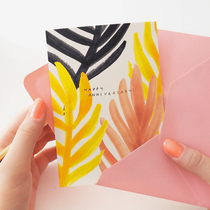 Palm Leaf Happy Anniversary Folder Greeting Card Set Of 10