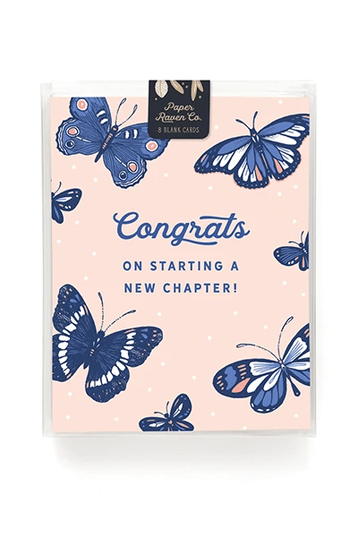 Pink Theme Blooming Butterfly Folder Greeting Card Set Of 10
