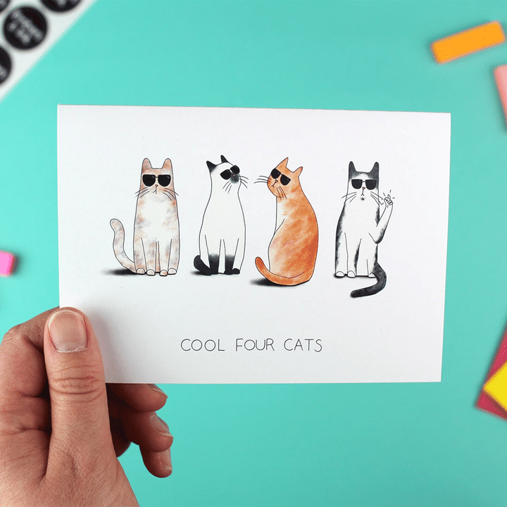 Cool Four Cats Folder Greeting Card Set Of 10