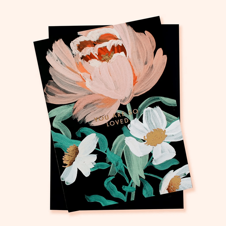 Black Floral Love Folder Greeting Card Set Of 10