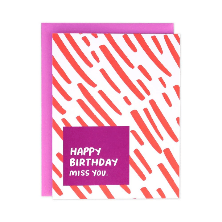 Red Pattern Miss You Birthday Folder Greeting Card Set Of 10